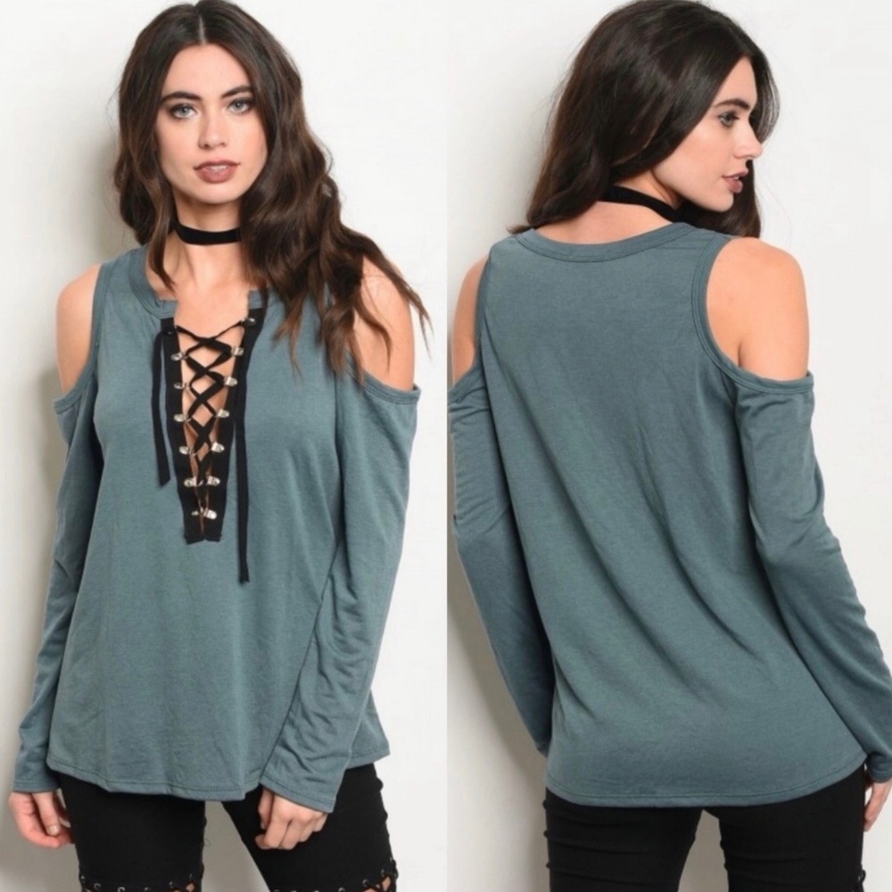 Lace-Up Front Cold Shoulder Top